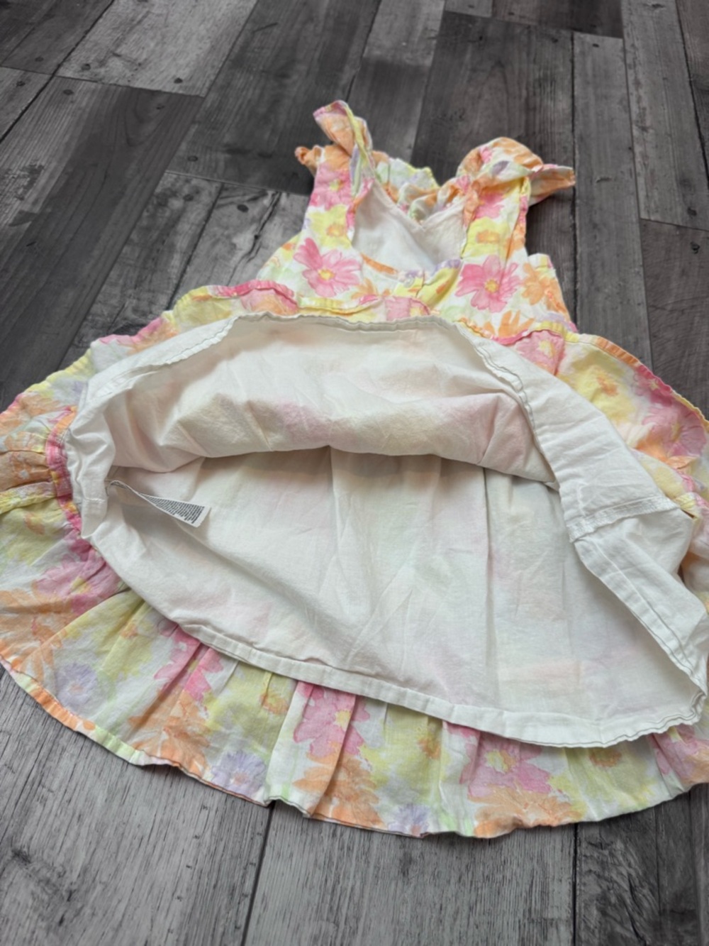 Janie and Jack Ruffle Summer Pink Orange Floral Watercolor Print Dress Girls 5 - Picture 4 of 6